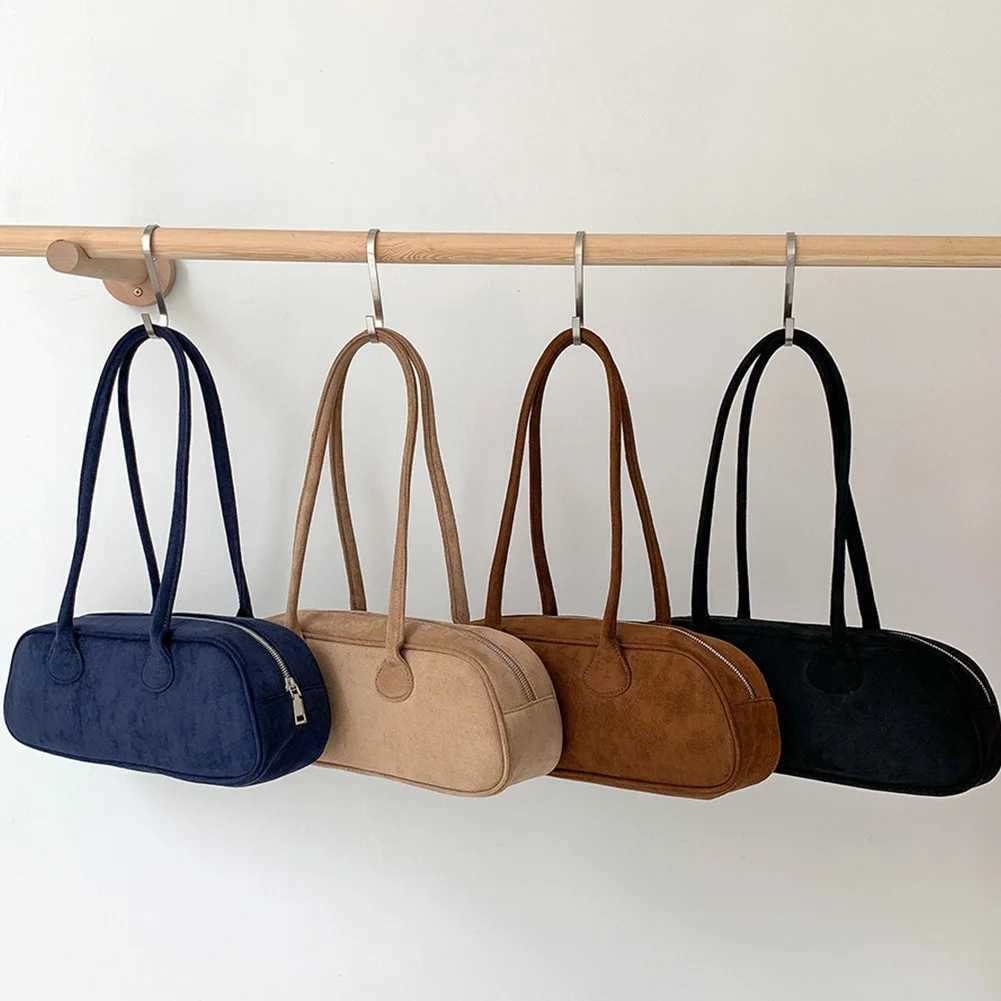Women Suede Boston Zipper Shoulder Bag Bowling Handbag Clutch Purse for Shopping Travel Y250319