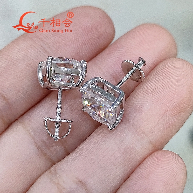 S925 silver 8.5*8.5mm 3ct cushion shape D VVS moissanite stone ear stud Earring for jewelry gift dating women wedding