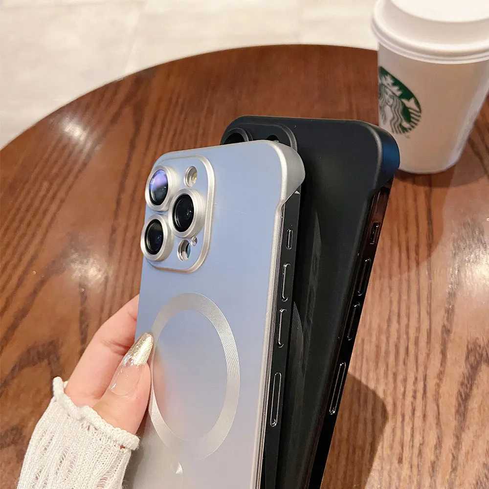 New Arrival Natural titanium borderless plating phone case for iPhone 16 15 14 13 12 11 Pro Max Plus magnetic wireless pc back case T250321