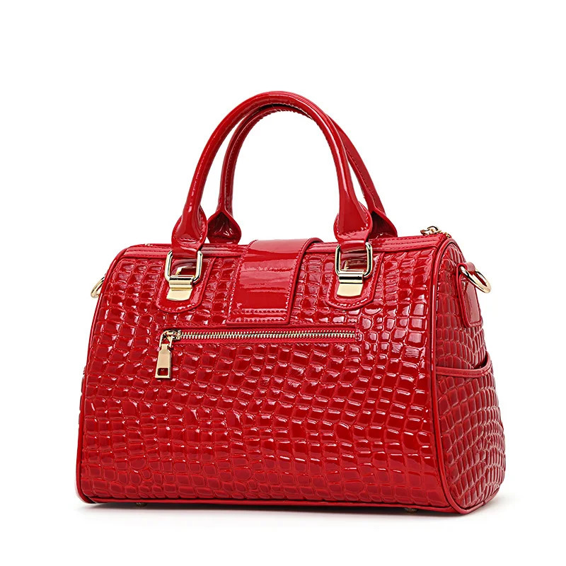 Aidrani Red genuine leather bag cowhide crocodileembossed tote Boston highend commuting womens handbag 250320