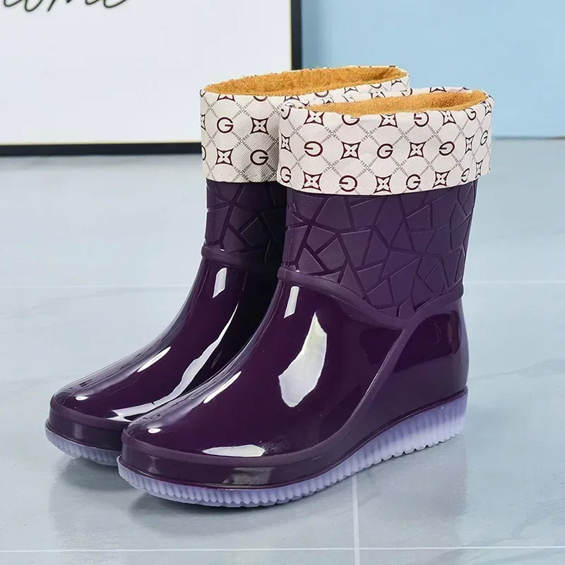 Botas Mujer Fashionable Womens Boots Outdoor Womens Rain Shoes Anti-Slip Wear-Resistant Womens Waterproof Shoes 250317