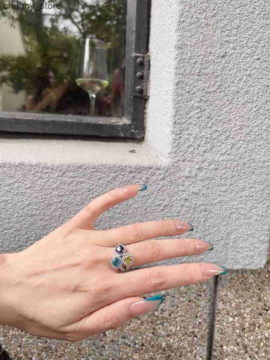 Solitaire Ring Three Stone Green White Gemstone Rings for Female 925 Silver Retro Cocktail Party Ring Unique Design Resizable Jewelry z250321