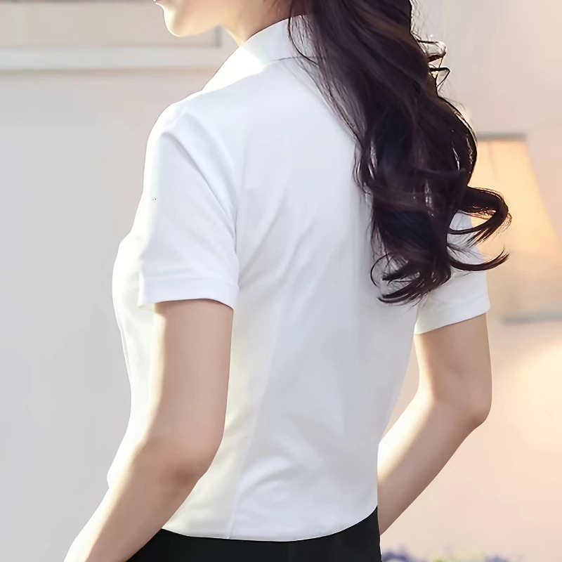 Womens Short sleeved Shirt Summer Elegant Womens Clothing Basic Formal Dress Shirt Womens OL Solid Womens Top 250320