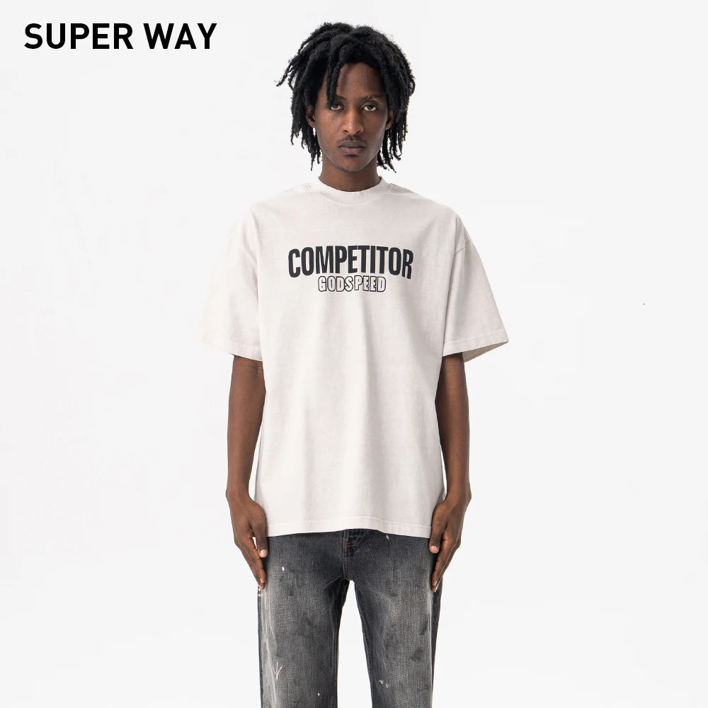 Superway original n retro letter printing mens Tshirt casual short sleeved cotton street loose top 250312