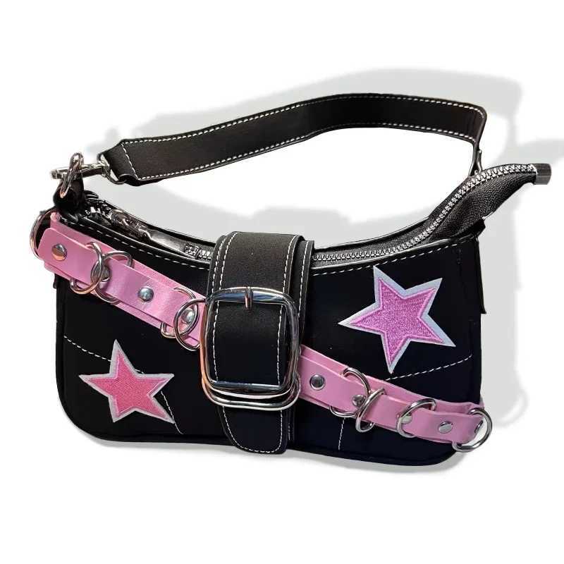 Star Pattern Y2K Hot Girl Chain Shoulder Bag Womens Black Handbag Luxury Designer Grunge Bag Gothic Motor Style Sling Y250320
