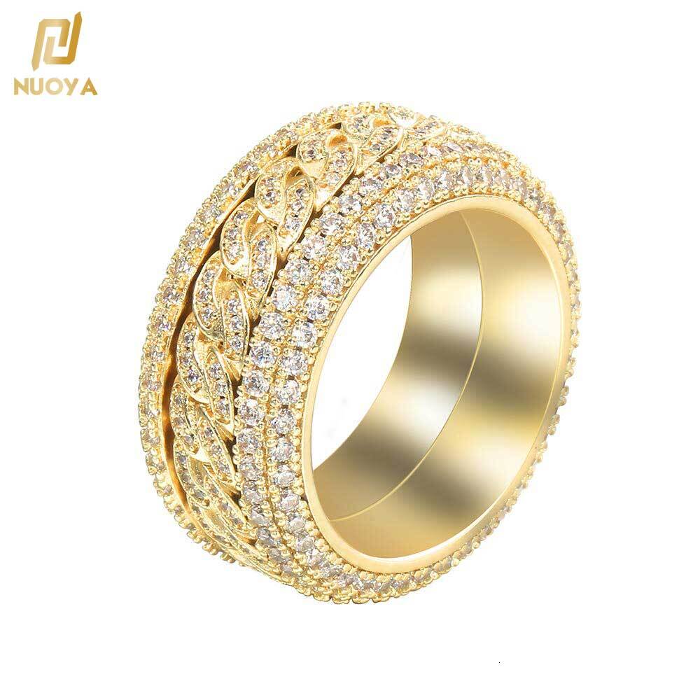 Fashion Iced Out Gold Plated Bling Cz Spinner Cuban Ring Cubic Zirconia Eternity for Mens Womens
