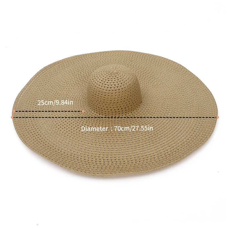 25CM Elegant Women Large Brim Sun Hat Outdoor Travel Hollow Out UV Protection Summer Straw Hat 250320