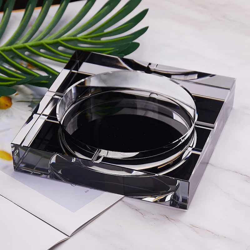 Crystal glass Ashtray customized living room family room hotel black high-grade squareC250321