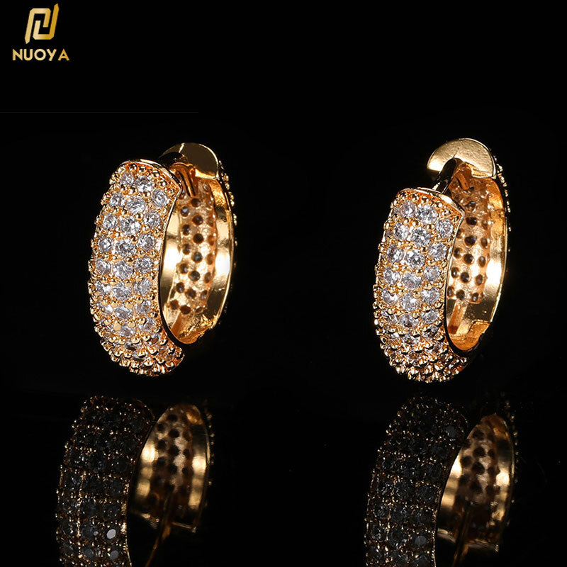 Iced Out Hip Hop Trendy Cubic Zirconia Hook Cz Studs Hoop WomenS Earrings Plated Bling Au750 High End Luxury Drop Shipping
