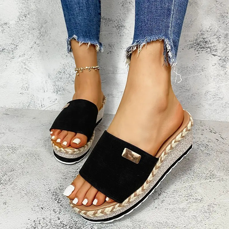Summer Wedges Slippers Platform High Heels Women Slipper Ladies Outside Shoes Basic Clog Wedge Flip Flop Sandals 250321BJ - view 6