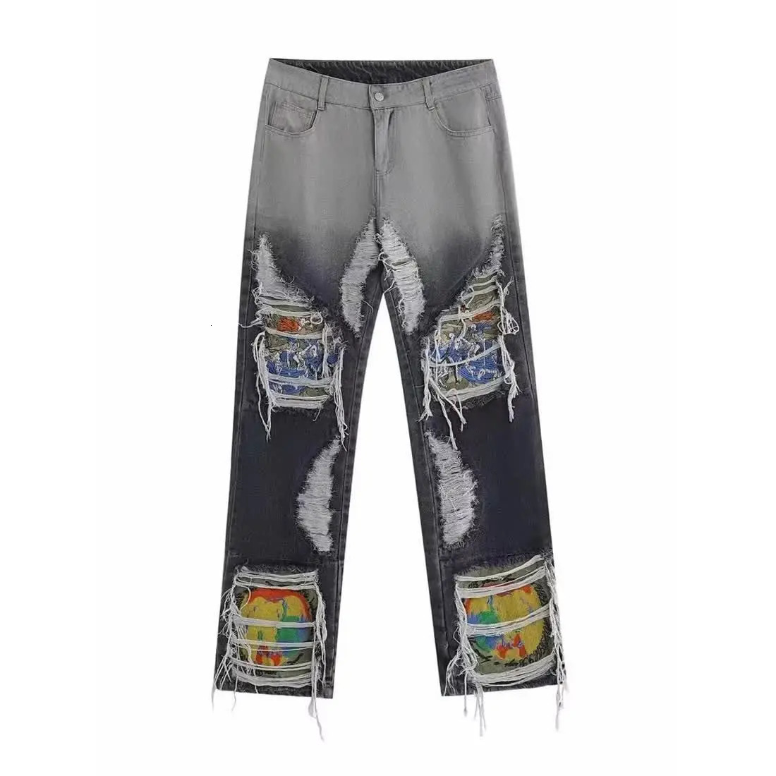Destructive Brush Washed Heavy Industrial ed Jeans for Men and Women in Europe America Street Trendy Trouser 250317