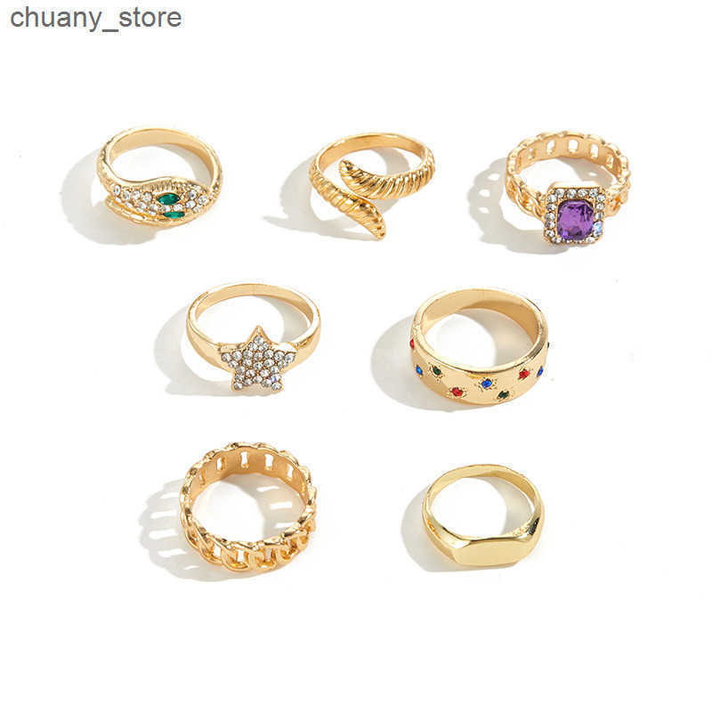 Solitaire Ring Personalized alloy 7-piece ring set star niche stacking set metal exaggerated opening ring for women z250321