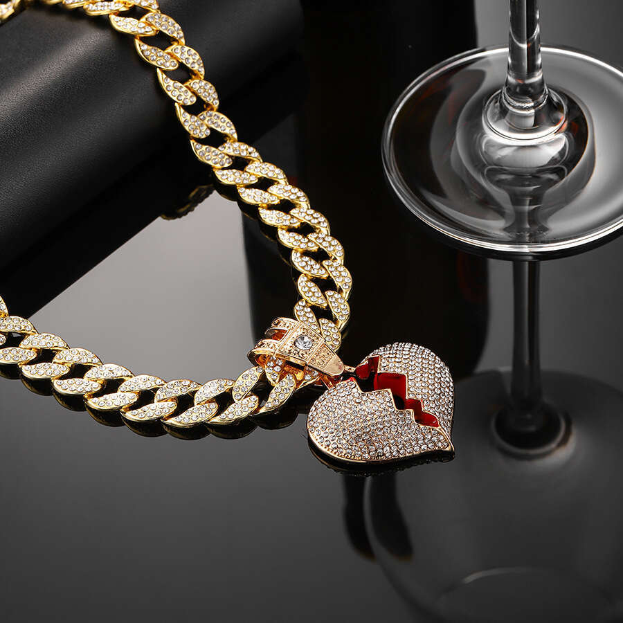 Hot selg Instagram fashion style alloy full dia pendant necklace, men's and women's hip-hop broken heart sweater chain
