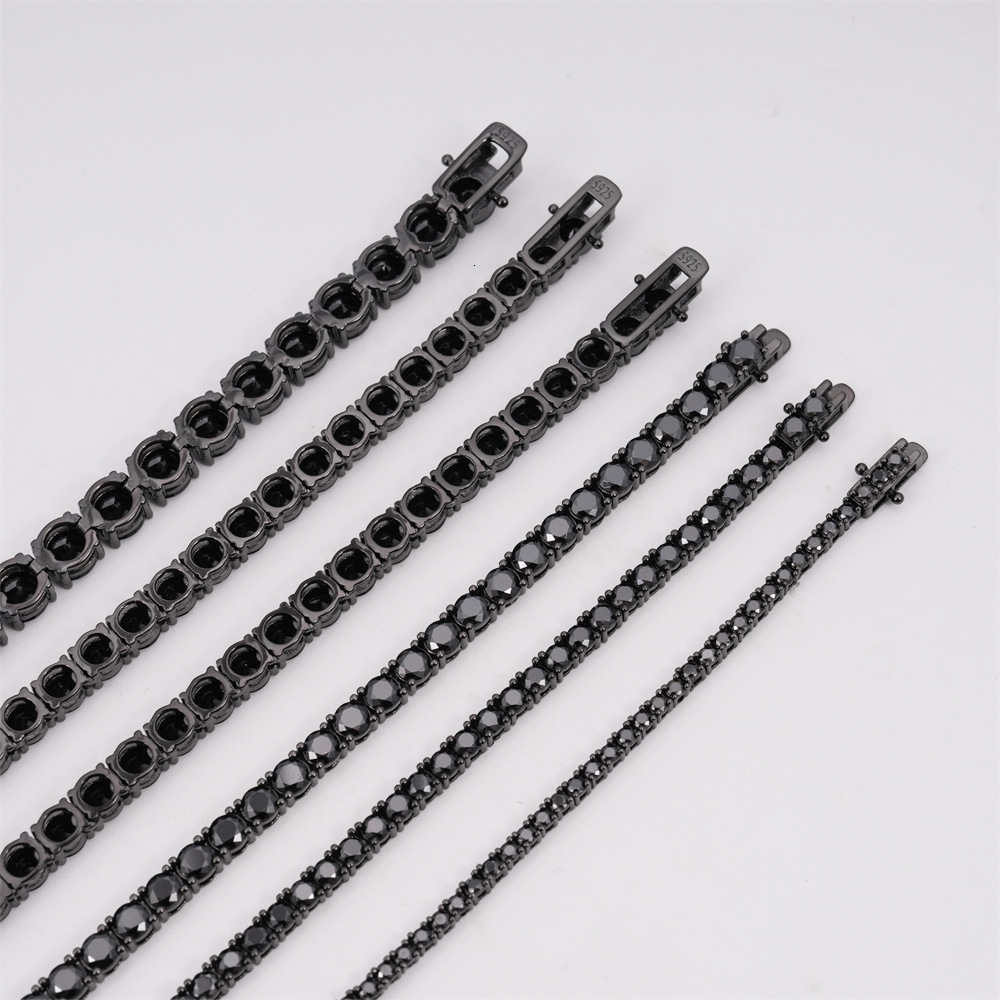 New product 925 silver black moissanite 2mm-5mm personalized tennis necklace hip-hop fashion mens and womens jewelry straight