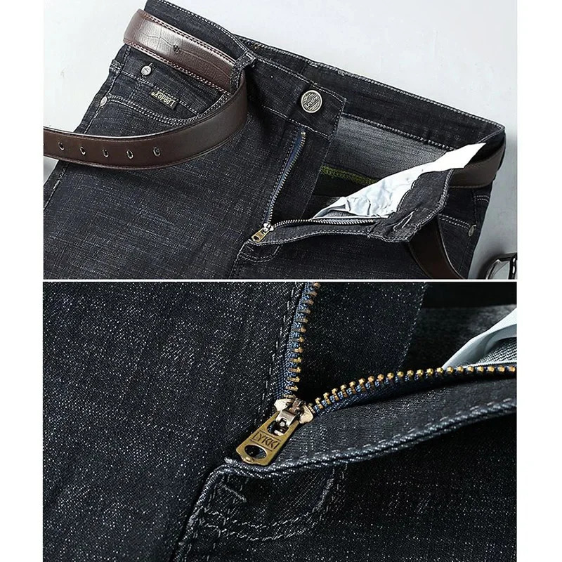 Spring Mens Chic Stretch Business Jeans Fashion Comfortable Denim Fabric Trousers Korean Solid Straight Leg Casual Pants Male 250320