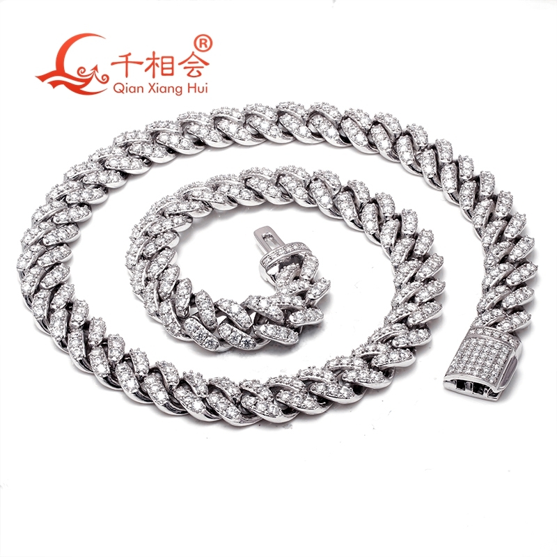 6mm Half Moon Necklace Sterling Silver 925 Cuban Link Hip Hop D VVS Moissanite Chain Jewelry for Women And Men