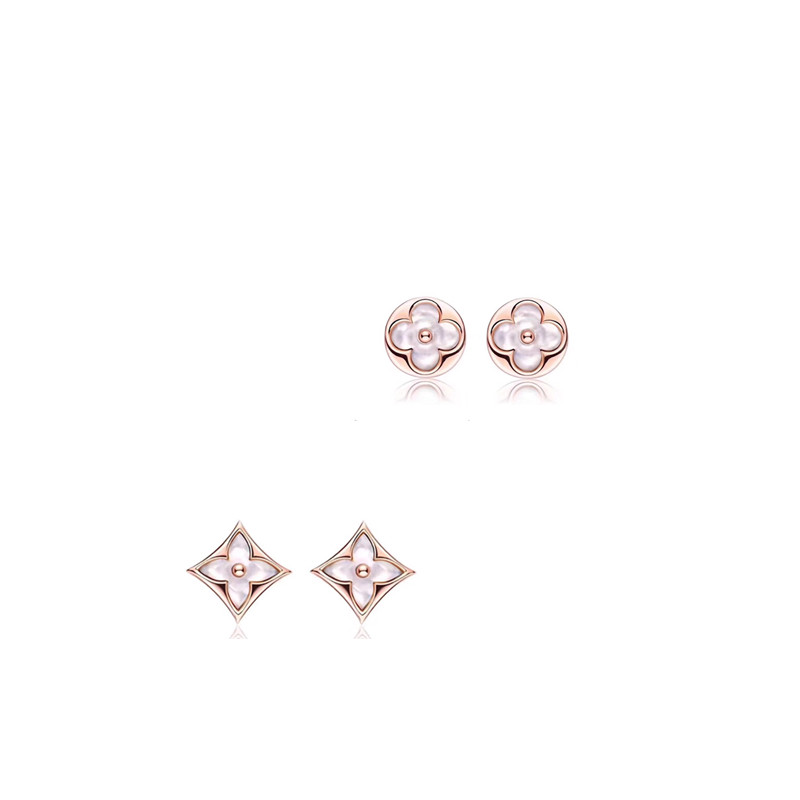 With BOX EU US Classic Designer Stud Earrings Rose Gold Round Square Flower Luxury Earrings High Quality for Women Party Wedding Jewelry