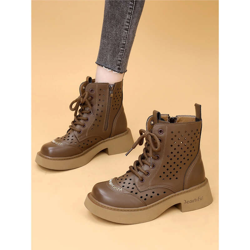 High Heel Korean Version Of Thick Soled Hollow Hole Shoes For Women Spring New Fashionable Soft Sole With Small Round Toe And Skirt Cool Boots