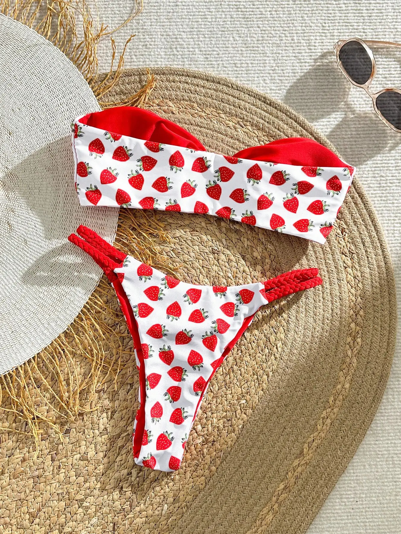 BIKINX Strawberry Printed Stripeless Lace Womens Bikini Set 250317