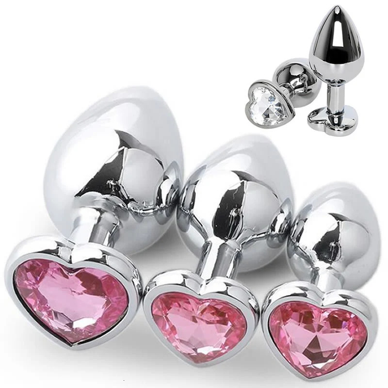 3 Size Anal Plug Heart Stainless Steel Crystal Anal Plug Removable Butt Plug Stimulator Anal Sex Toys Prostate Massager Dildo 250320