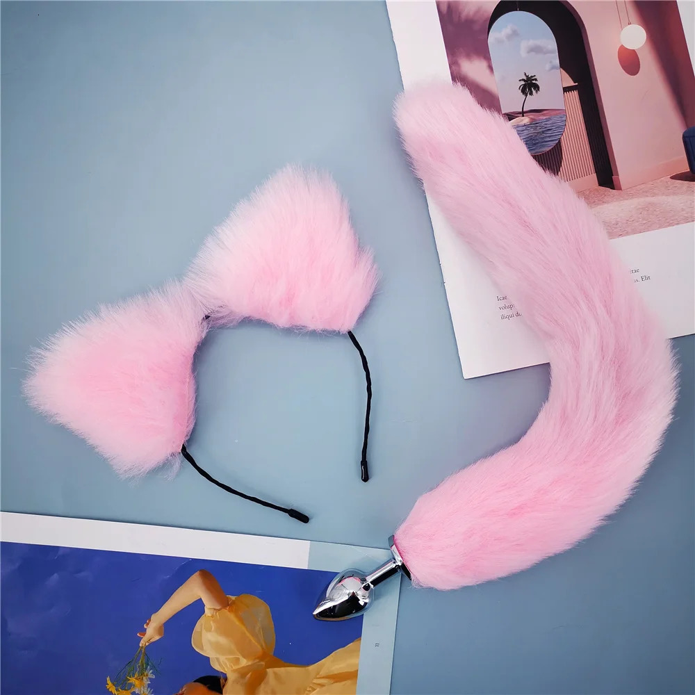 40cm Fox Tail Anal Plug Sexy Plush Cat Ears Headbands Set Butt Plug Tail Erotic Cosplay Sex Toys for Women Anal Masturbating 250320