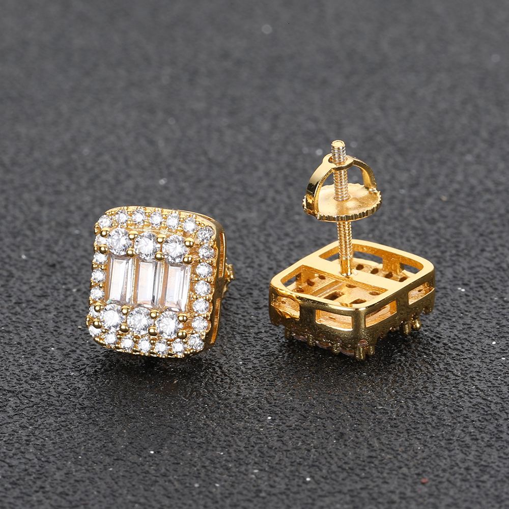 Fashion Personalized Iced Earrings Plated Bling Square 3A Cubic Zirconia Iced Out Stud Earring For Women High-End Luxury Jewelry