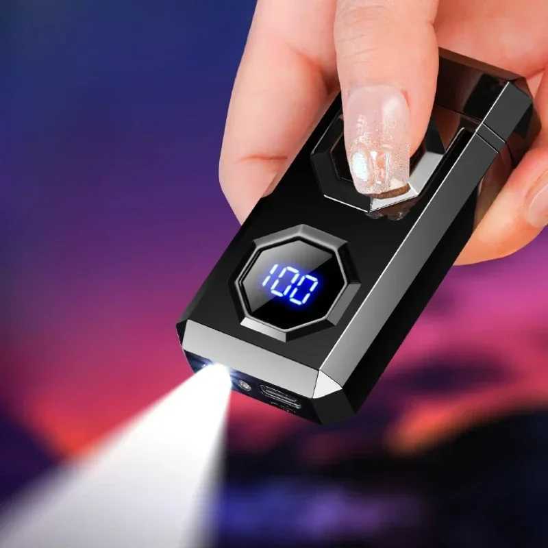 2025New Big Flame Electric Arc Metal Lighter Windproof LED Lighting Power Display Ignition Display Fast Charge Ignition GadgetsC250321