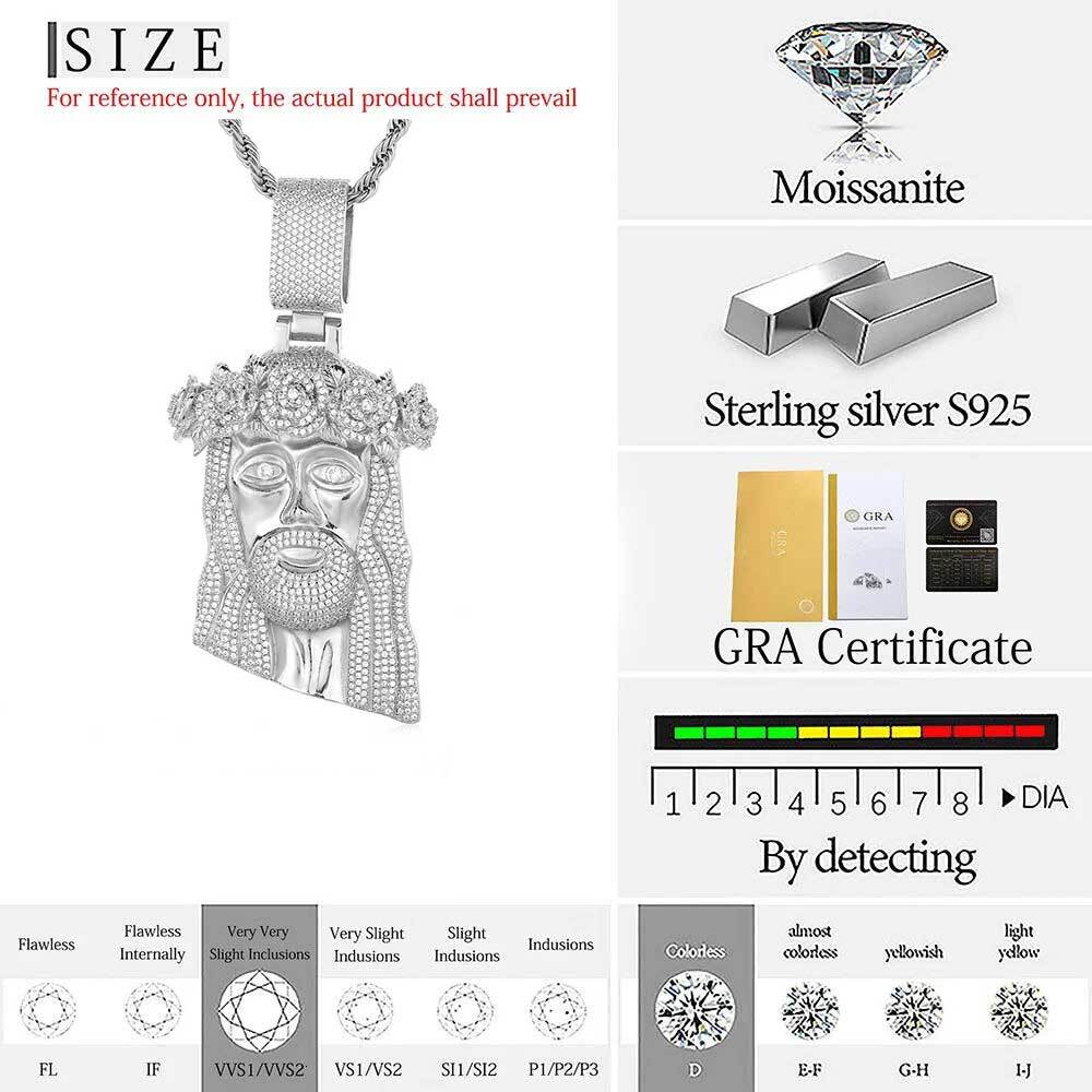 Personalized 3D Design Hip Hop Jewelry Mens Iced Out Custom Lab Diamond Jesus Pendant 925 Sterling Silver VVS Moissanite Pendant