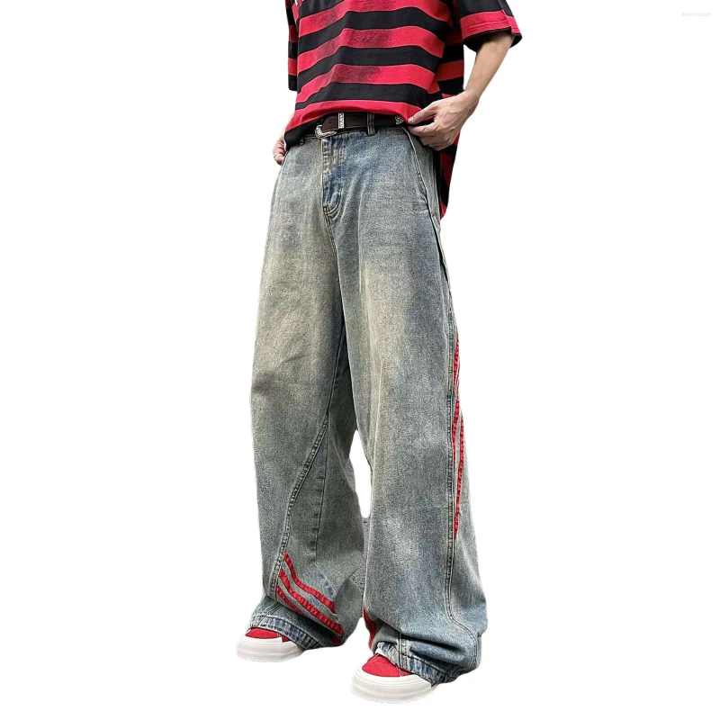 Men's Jeans High Street Style Jeas Hip Hop Loose Fit Straight Wide Leg Casual Comfortable Relaxed Denim Pants For Everyday Wear