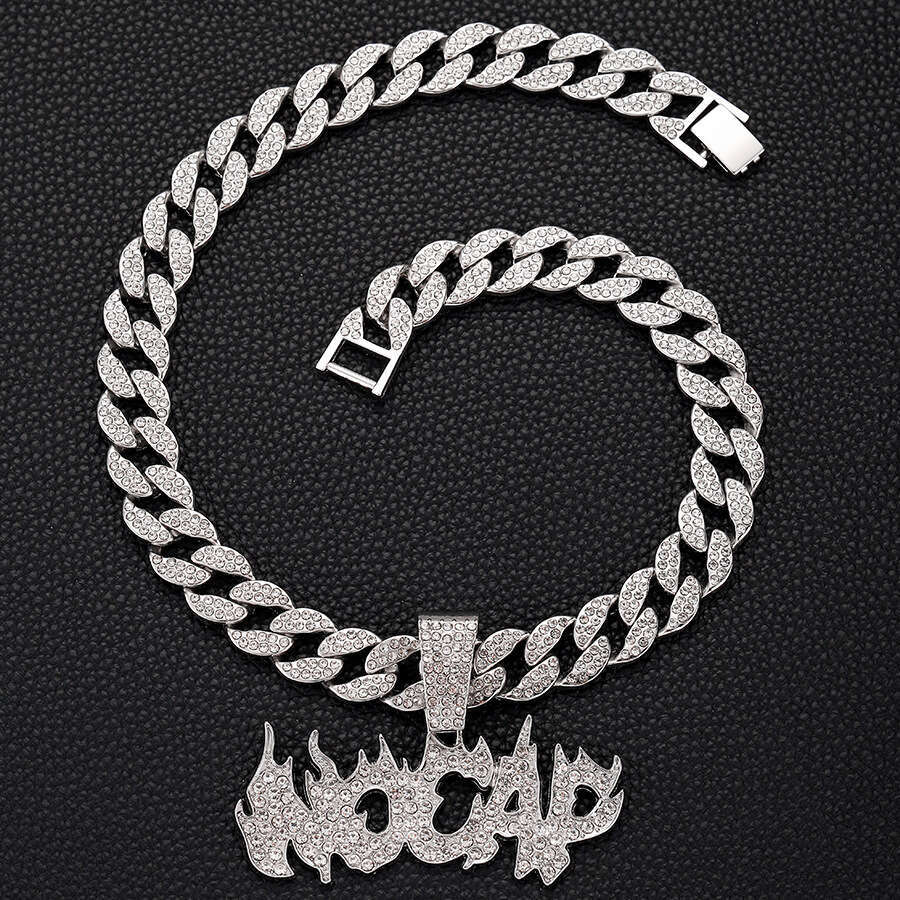 Letter NOCAP alloy pendant Cuban chain fashion trend necklace men's trendy hip-hop