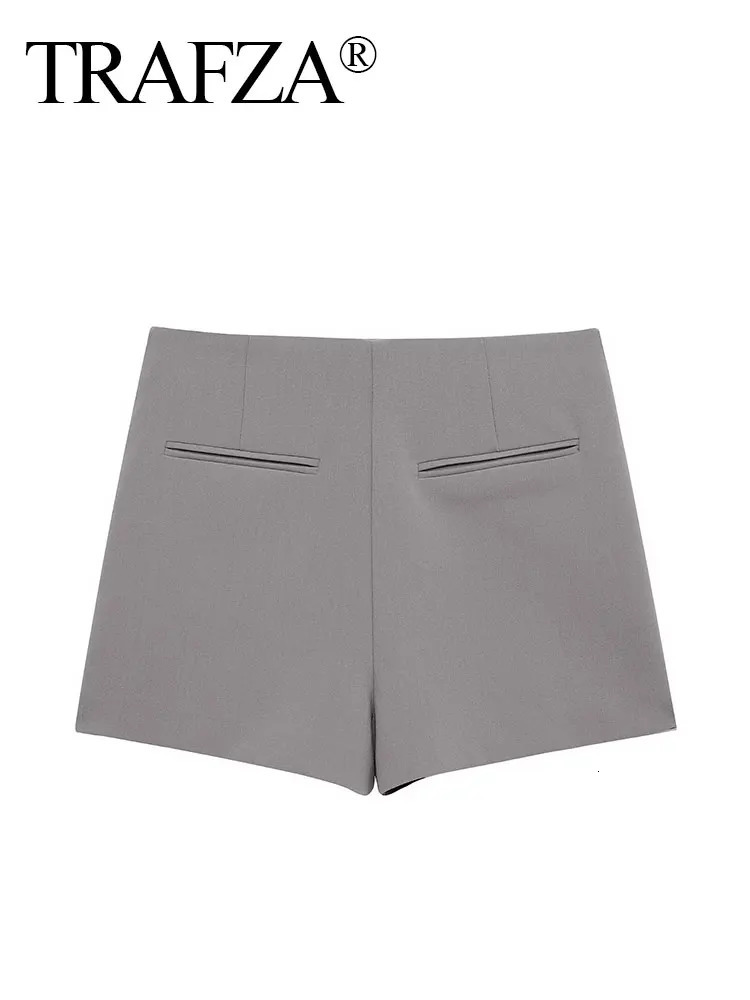 TRAFZA Women Elegant Solid Mini Skirt Shorts Side Zipper Asymmetric Hem High Waist Skirts 2025 Summer Lady Slim Shorts Skirts 250320