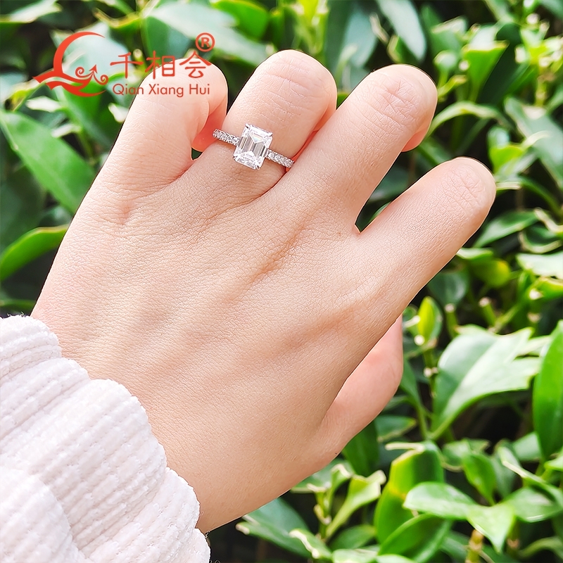 Emerald Cut Moissanite Half Band Ring 7x10mm 3.5ct Or 6x8mm 2ct D Color VVS round S925 Sterling Silver Wedding Jewelry for Women