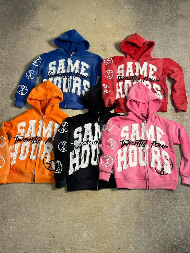 Casual street hiphop y2k letter patch embroidery loose autumn oversize short zipper hooded contrast color sweatshirt jacket 250110