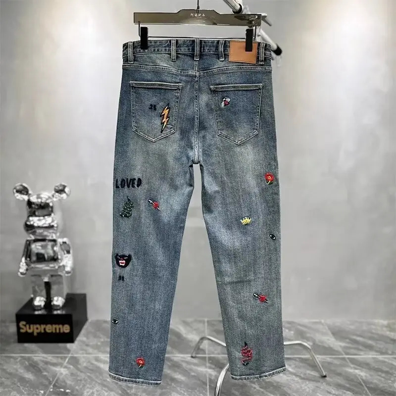 Tight jeans mens wear Trouser pants pocket Y2k streetwear denim shorts flame cargo width 250312