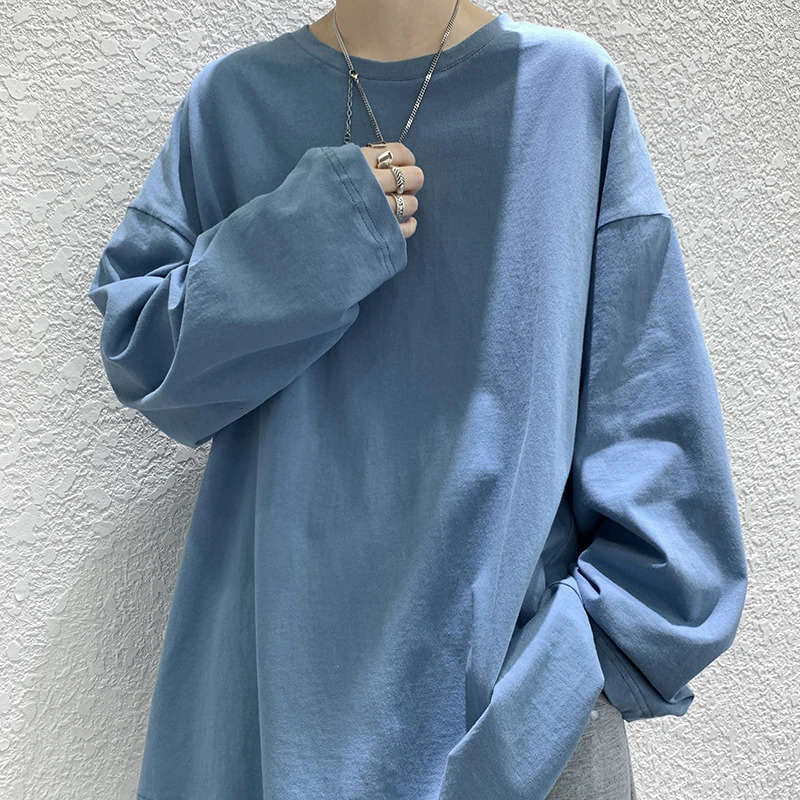 Privatthinker Hip Hop Bag Mens Tshirt Long Sleeve Fashion Cotton Top Casual Solid Color 250312