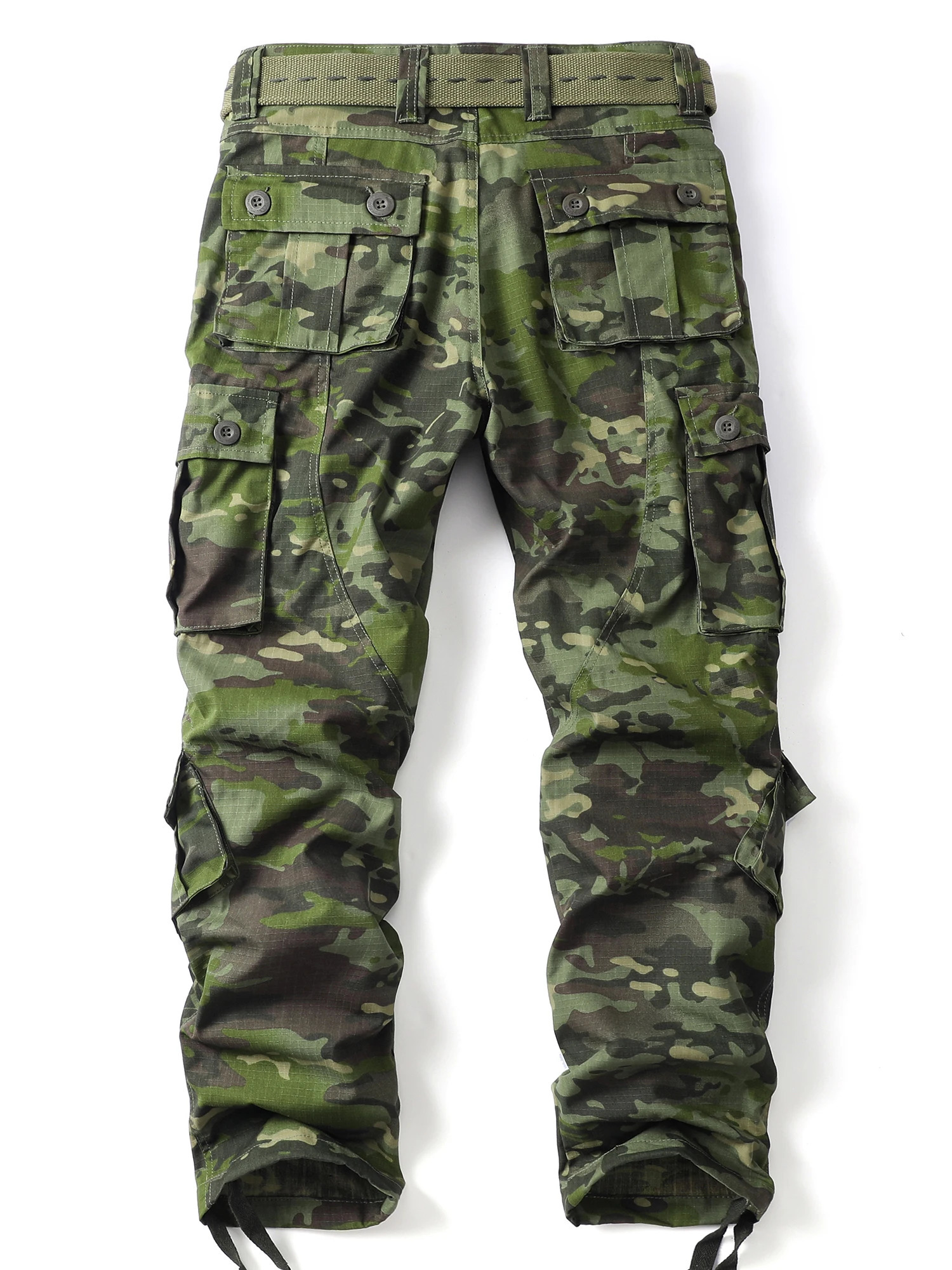 AKARMY Camouflage Pattern Mens Cargo Retro Multi-pocket Outdoor Pants Mens Cotton Comfy Tactical Pants No Belt 250320
