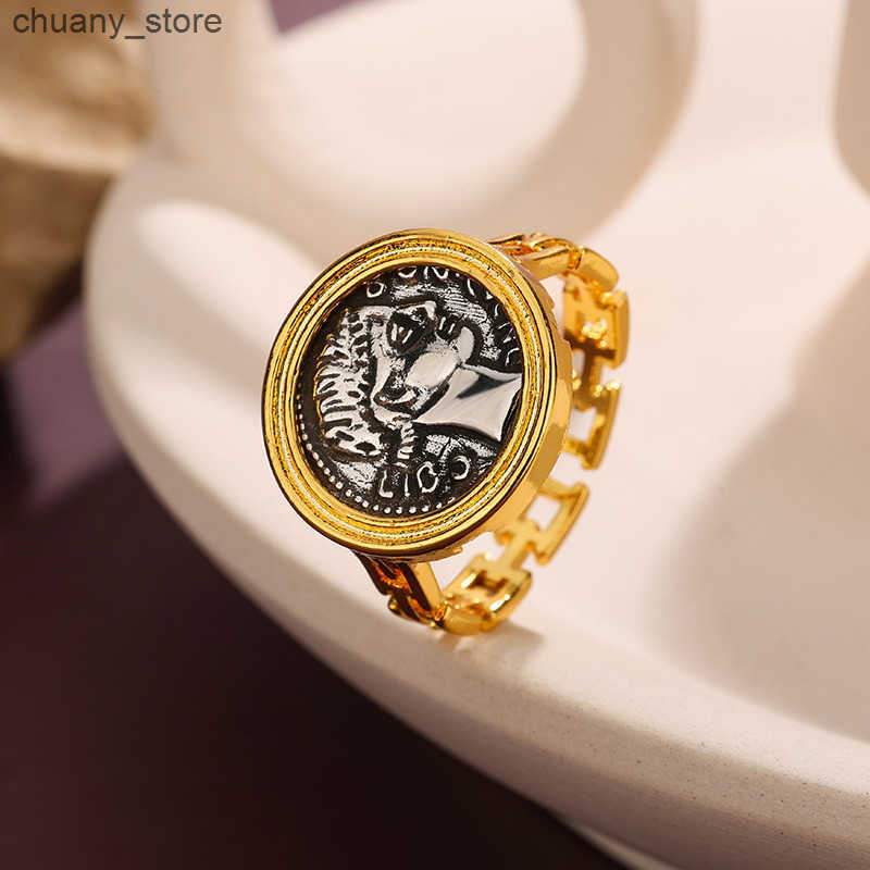 Solitaire Ring Vintage vintage antique coin lucky goddess ring with unique personality embossed portrait gold opening ring z250321