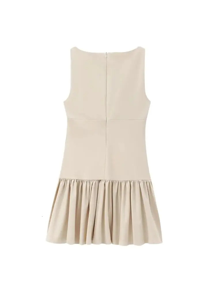 TRZA Womens Ruffle Mini Dress with Bow Oneck Sleeveless Back Zipper Wear Fashion 250320
