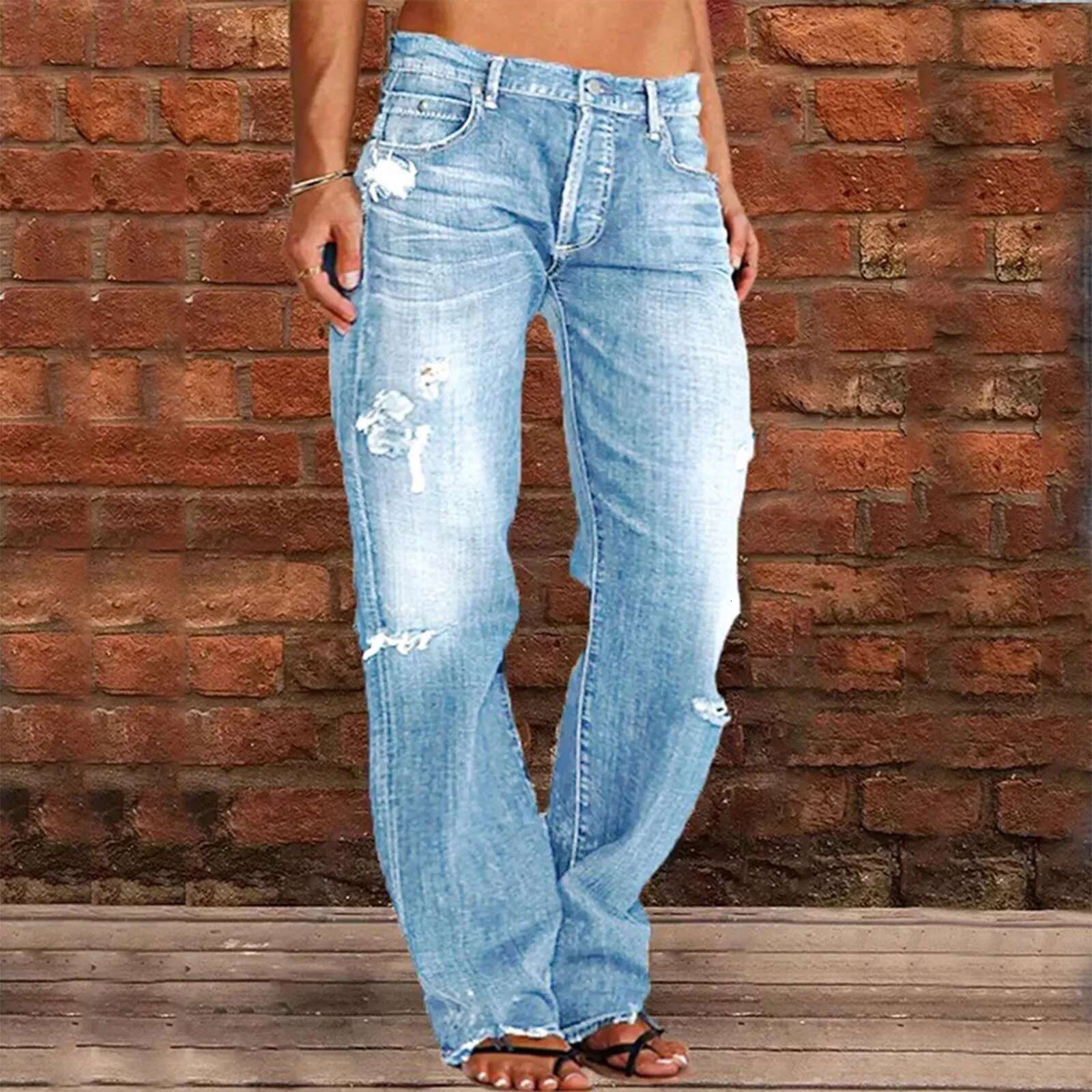 Designer Jeans Straight Leg Casual Jeans Women's Waist Work Pants Slit Hem Low Waist High Waist Elastic Oversized Men's Jeans Sportswear