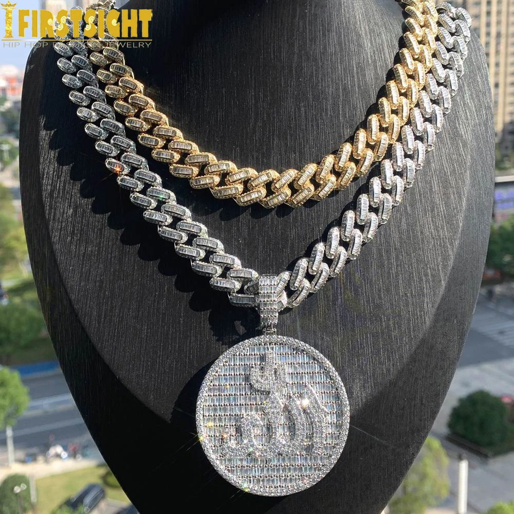 Iced Out Muslims Pendant Necklace 14MM Cuban Chain Pave Zircon CZ Letter Charm Bling Men Hip Hop Jewelry 250320