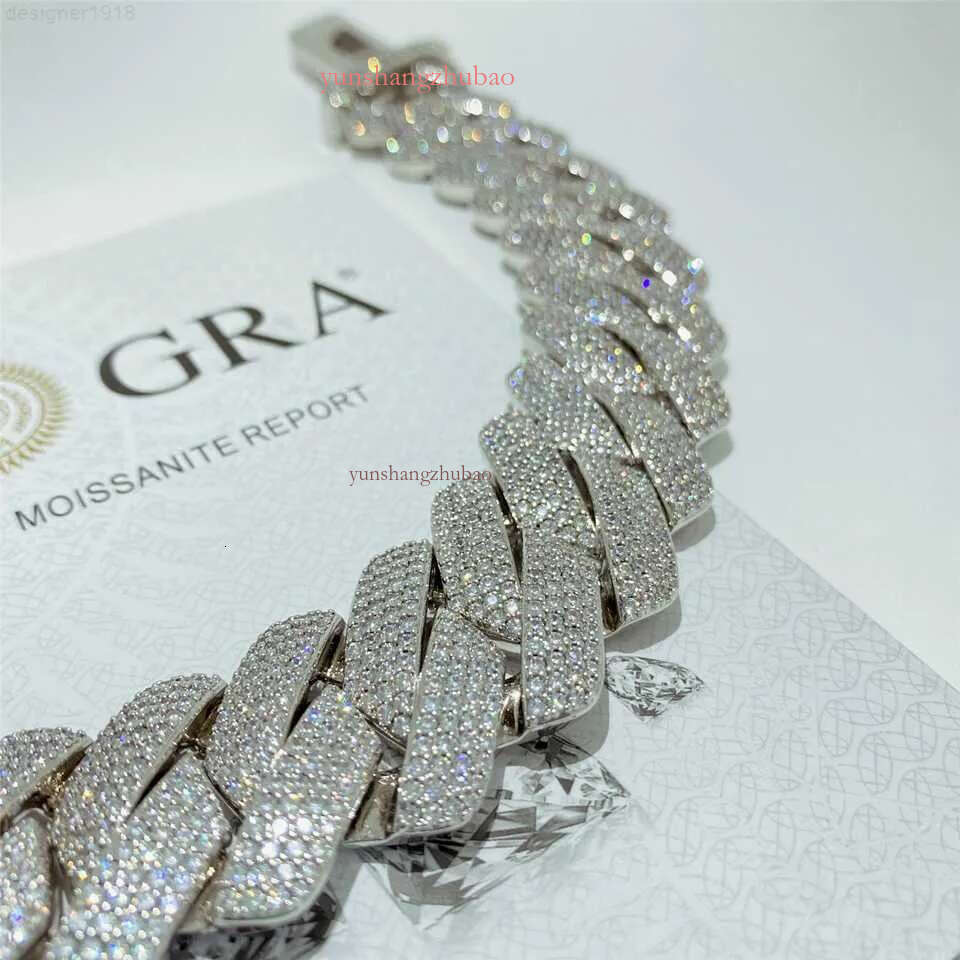 Cuban Chain Necklace Hip Hop 26mm Four Row Dia Box Buckle Miami Thick Sier Moissanite Men's Free shipping