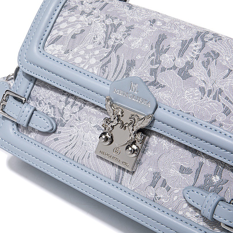 2025S Fashion Designer MENGLISHA New Blue Embroidered Women S Bag Niche And High End Single Shoulder Crossbody Small Square Bag