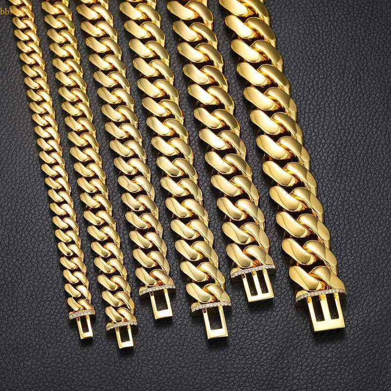 10mm-20mm wide Hip Hop Bg Iced Out Round Miami Curb Cuban k Chain Bracelets for Men Rapper Jewelry Gold Sier Color 240814