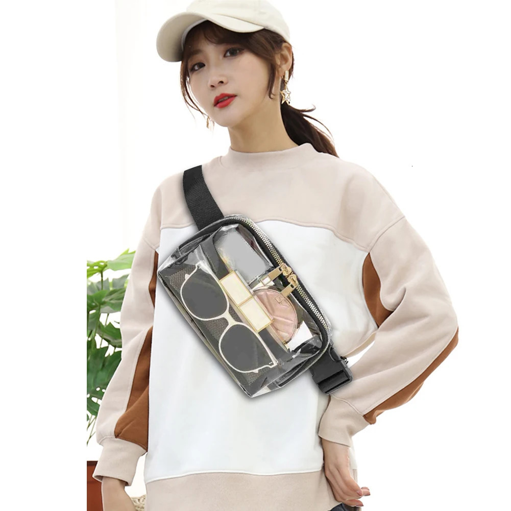 Mesh storage toilet bag transparent chest bag PVC waterproof womens waist bag transparent belt bag approved for outdoor sports field 250320