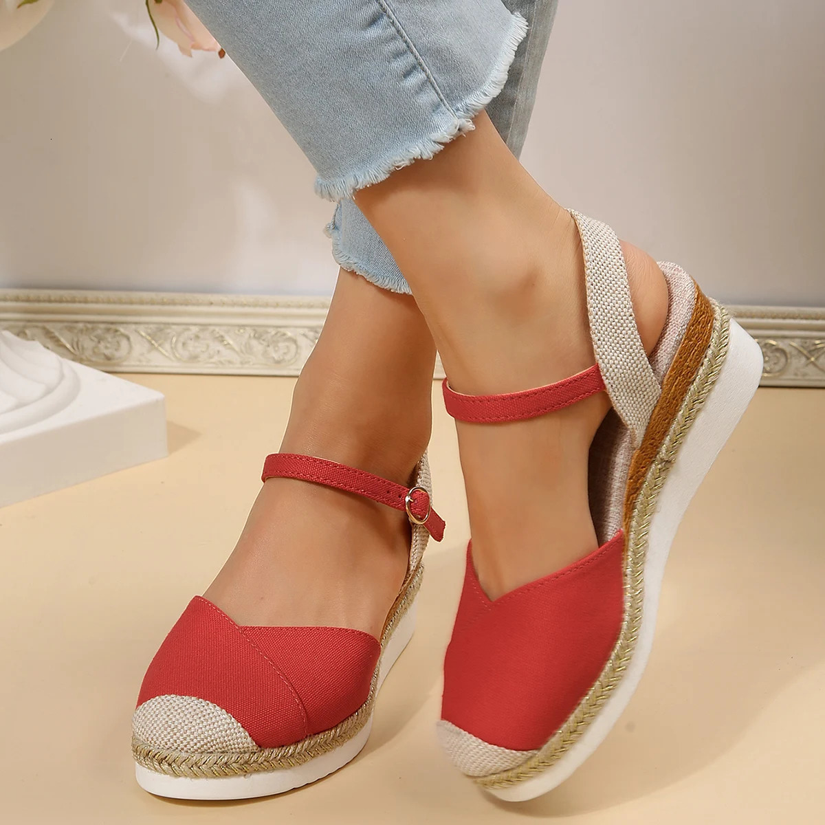 Women Closed Toe Wedge Sandals Summer Buckle Strap Gladiator Shoes Woman Fashion Espadrilles Platform 250321BJ - view 4