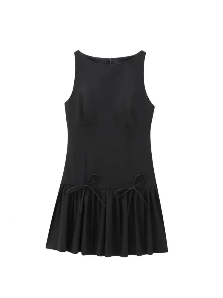 TRZA Womens Ruffle Mini Dress with Bow Oneck Sleeveless Back Zipper Wear Fashion 250320