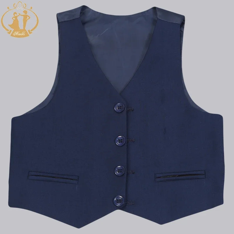 Spring Autumn Formal Boys Suits for Weddings Children Party Host Costume 3Pcs Blue Blazer Vest Pants Wholesale Clothing 250320