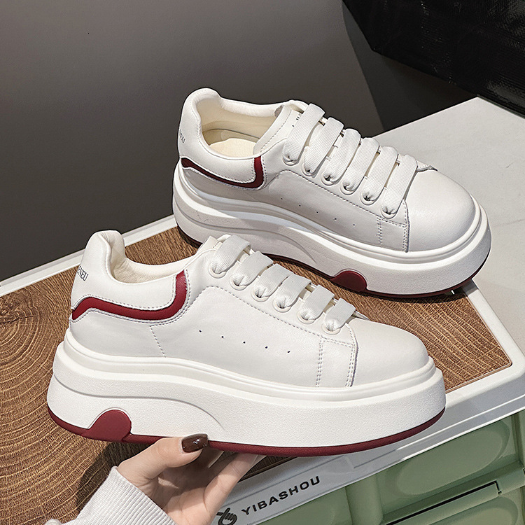 2025 new women's thick soled genuine leather white heart-shaped height increasing function lightweight multifunctional designer fashion sports sh