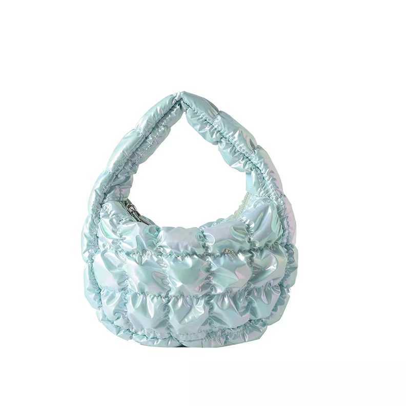 2025 Spring New Korean Temperament Peplum Bag Fashion Premium Feeling Silver Mini Underarm Bag Pleated Clutch Tote Handbag Y250320