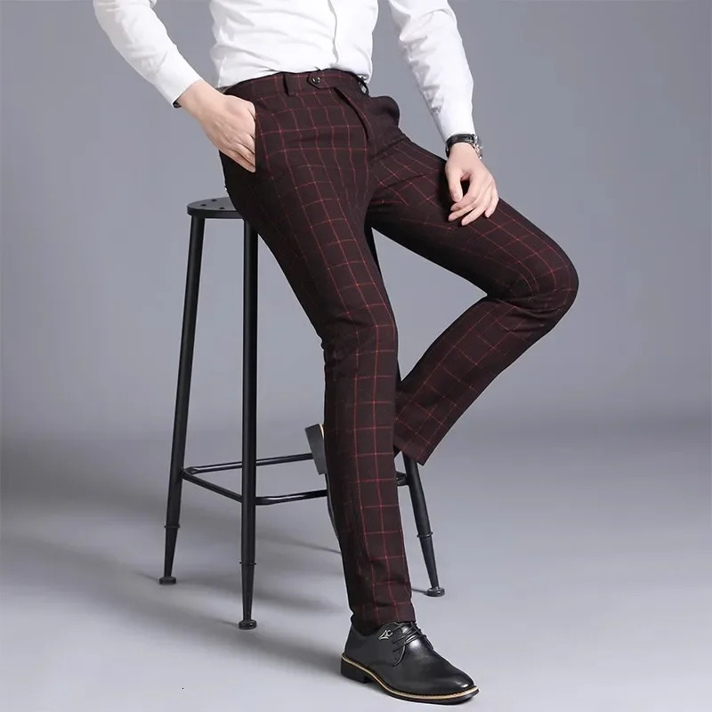 Black Mens Suit Pants Business Casual Striped Trousers Asian Size 29-38 Blue Gray Available Burgundy Plaid Pant 250320